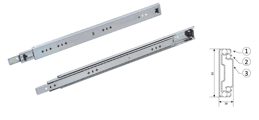  Full Extension Ball Bearing，Drawer Slider 53MM Width
